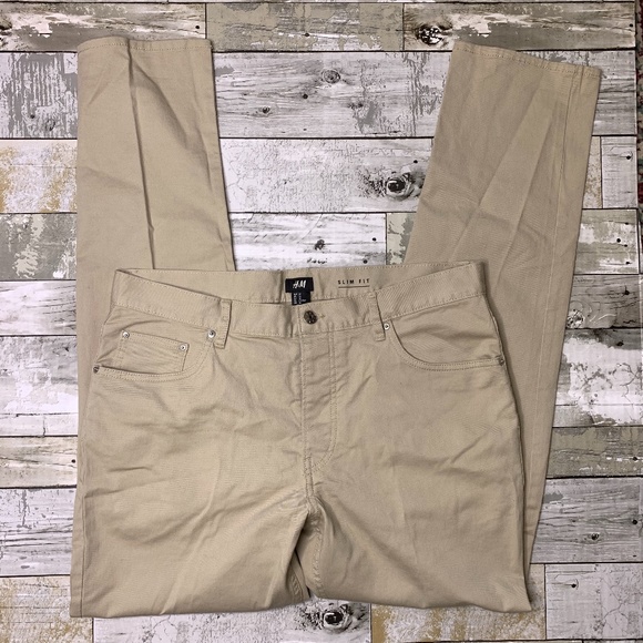 slim fit khaki pants h&m